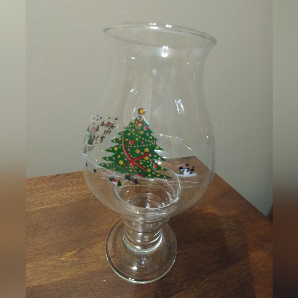Vintage Holiday Glass Hurricane with Christmas Tree Design